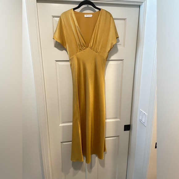 Anthropologie Gold Satin Midi Dress - Picture 1 of 2